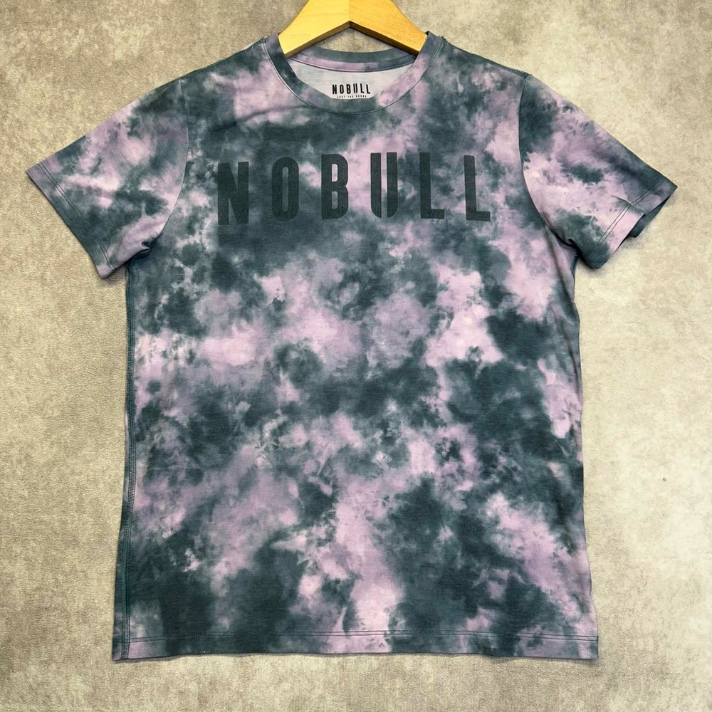 NOBULL Womens Size L Purple Black Tie Dye Graphic Logo Training T-Shirt